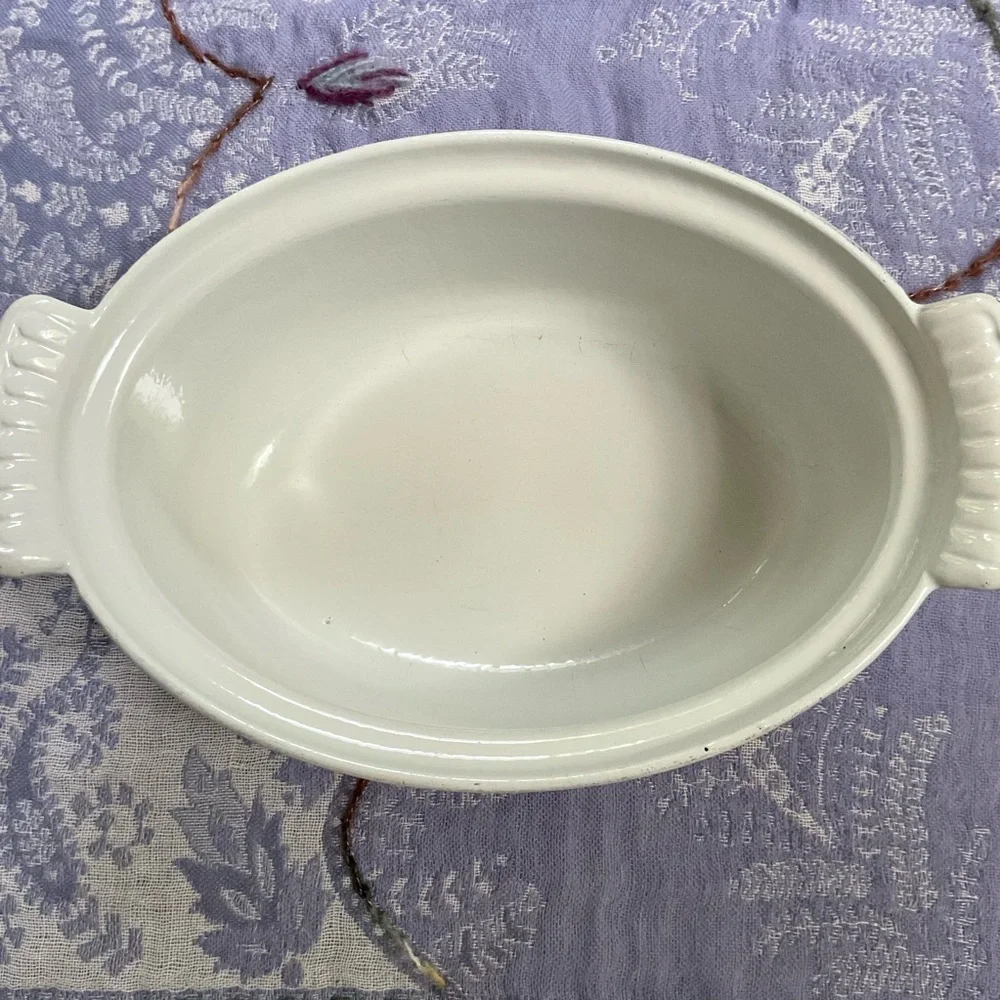 Vintage DRU Holland Enamel Cast Iron Mini Casserole White Dish No Lid